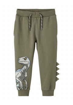 NAME IT Pantalone in felpa con dinosauro Verde