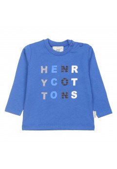 Henry Cotton's T-shirt Logo Manica Lunga Azzurro