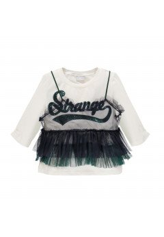T-shirt jersey stretch con canotta tulle