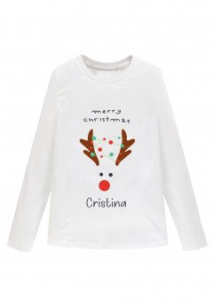 Fantaztico Maglietta Manica Lunga Natale Nome Rudolph bambina Bianco