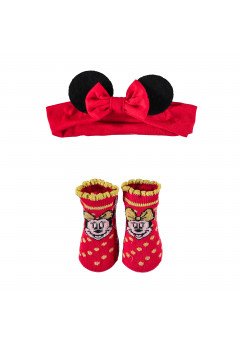 Disney Gift Set Natale Calzini Jacquard e Fascia Capelli Minnie Red