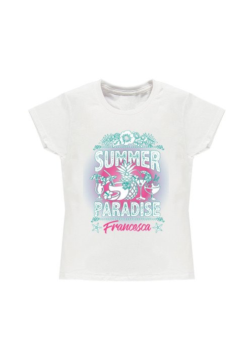 Fantaztico Summer paradise t-shirt bambina bianca + nome Bianco