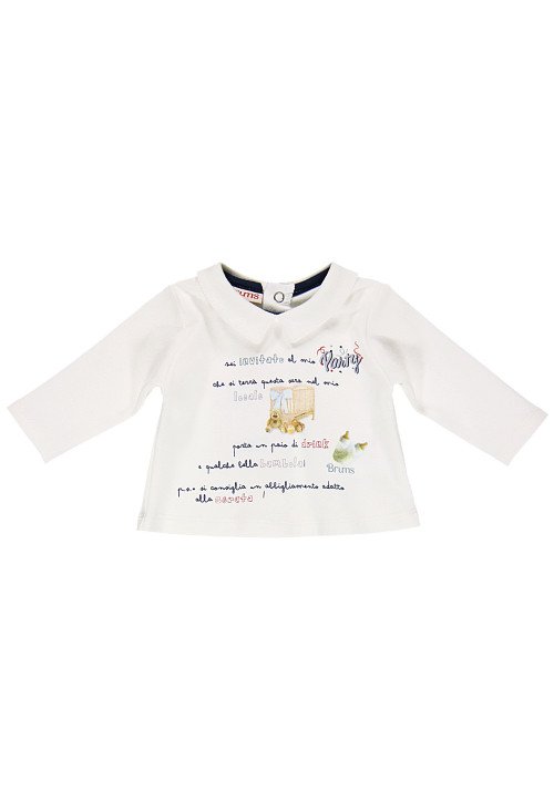  T-shirt manica lunga in interlock con collo  Bianco - Abbigliamento neonato