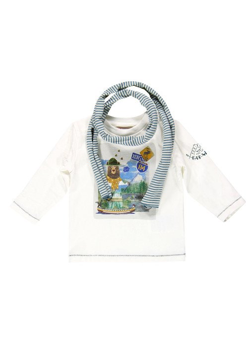  T-shirt manica lunga Jersey con pashmina  Bianco - Abbigliamento neonato