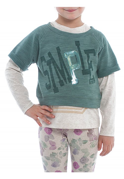  Brums Top manica corta con t-shirt girocollo bicolor Verde Verde - Abbigliamento da bambina e da ragazza
