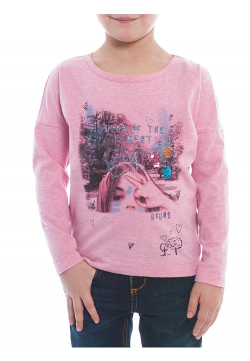  T-shirt manica lunga girocollo con grafica a contrasto  Rosa - Abbigliamento bambini online | Vestiti per bambini - Outletbambini bambina