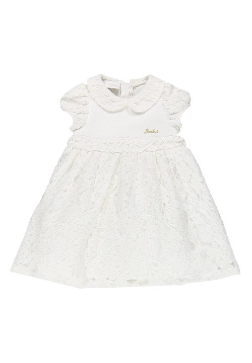  Bimbus Abito in interlock pizzo Bianco Bianco - Abbigliamento da neonata