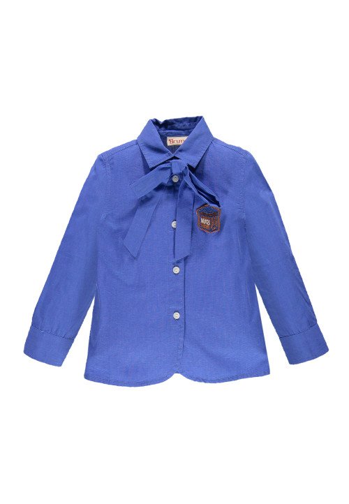  Camicia manica lunga fil a fil con fiocco staccabile Blu - Abbigliamento bambini online | Vestiti per bambini - Outletbambini bambina