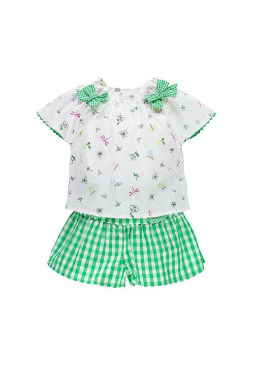  Completo 2 pezzi blusa in popeline e shorts in vichy Bicolor - Abbigliamento neonata