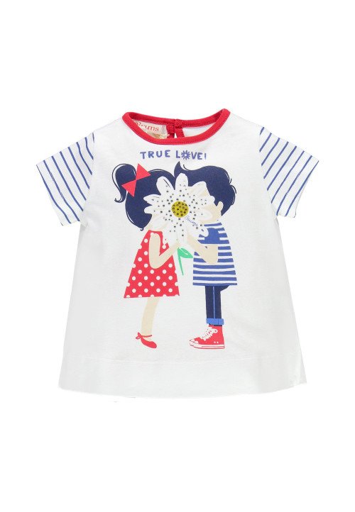T-shirt manica corta in jersey con maniche rigate - Baby girl clothing 0-36 months