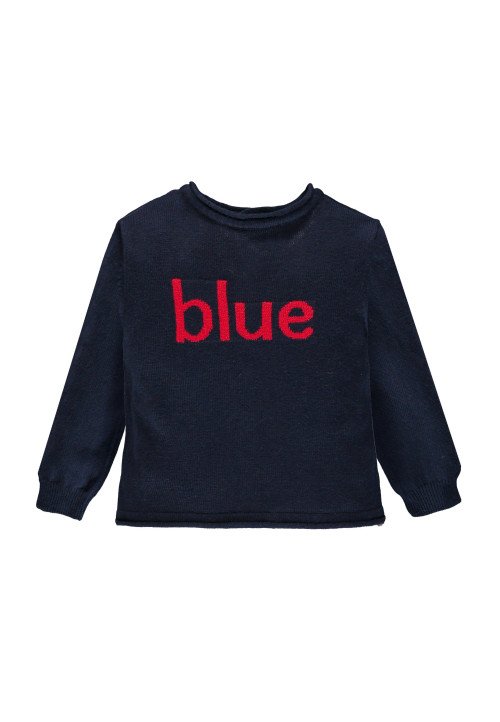  Maglia in tricot con scritta jacquard Blu - Abbigliamento neonata