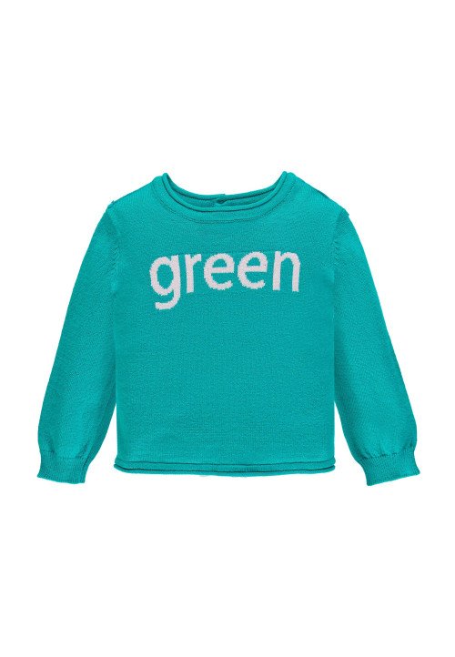  Maglia in tricot con scritta jacquard Verde - Abbigliamento neonata