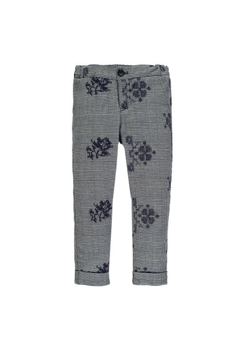  Pantalone in flanella tinto filo ricamato Blu - Abbigliamento bambini online | Vestiti per bambini - Outletbambini bambina