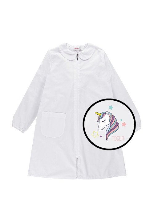 Brums Grembiule bambina con zip con stampa personalizzata Unicorno Bianco