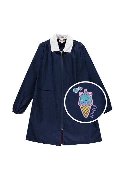 Brums Grembiule bambina con zip con stampa personalizzata Unicorno Blu
