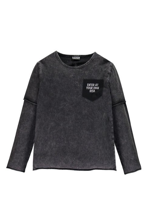  Mek T-shirt in jersey doppia manica effetto acid wash Nero Nero - Abbigliamento da bambino e da ragazzo
