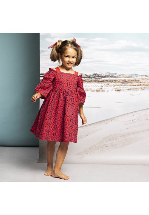  Brums Abito in sangallo bicolor con spalline Rosso Rosso - Abbigliamento da bambina e da ragazza
