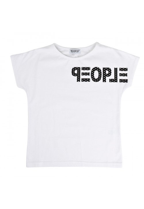 People T-Shirt Bambina Stampa Logo Bianco