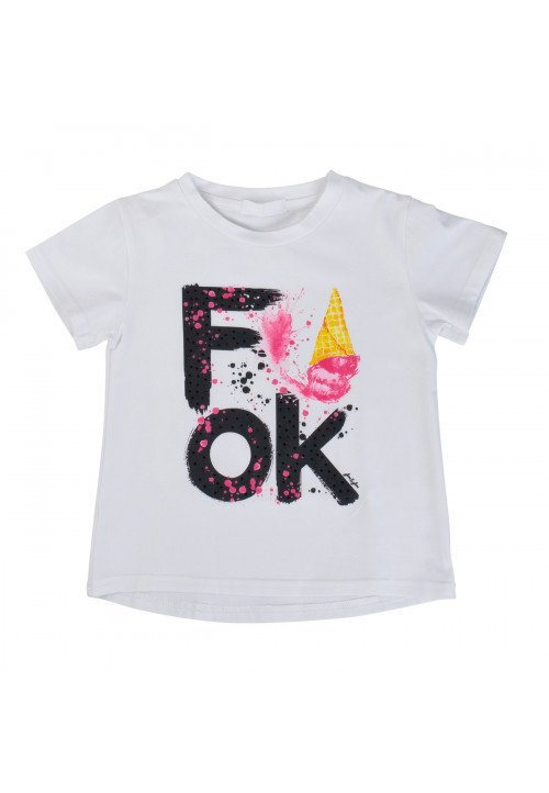 Fun Fun T-Shirt Bambina Maniche Corte con Stampa Fashion Bianco