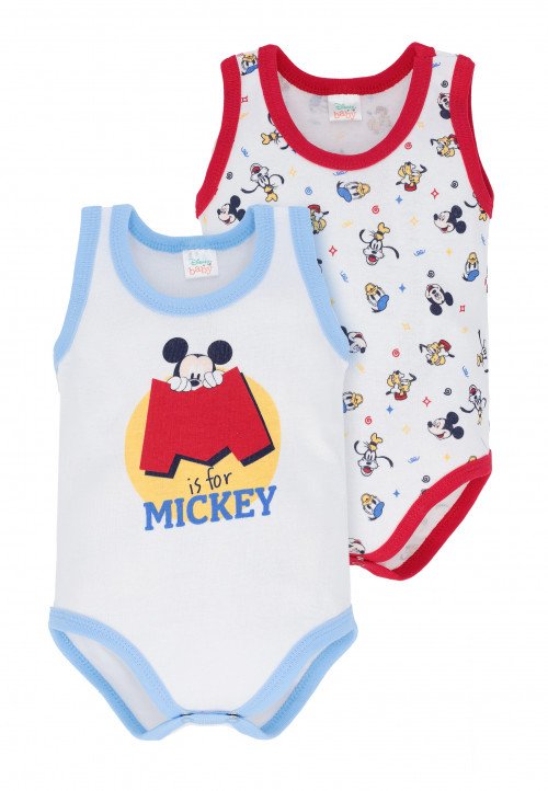  Bipack Body Americano senza maniche Mickey Mouse Bianco - Abbigliamento neonata